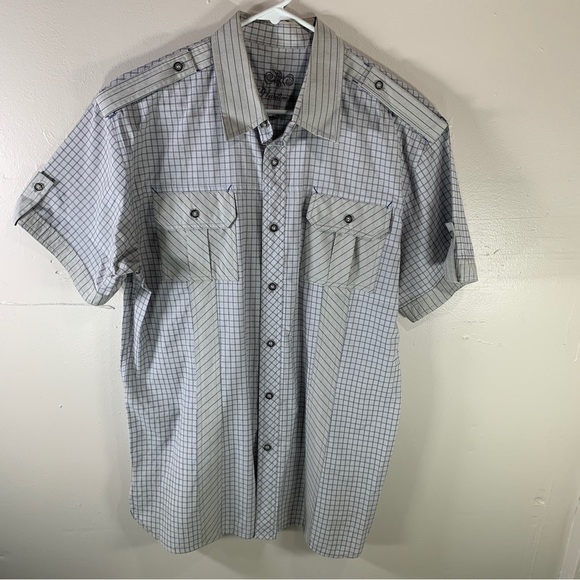 191 Unlimited Other - Men’s button-down shirt plaid short sleeve grid pattern white gray large stripes